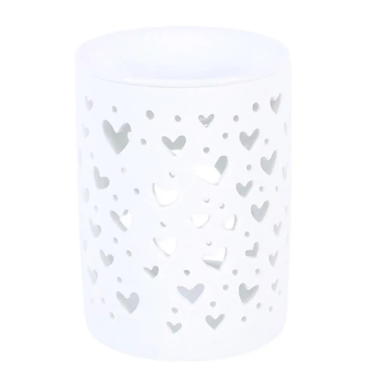 N/A White Heart Cut Out Oil Burner and Wax Warmer -