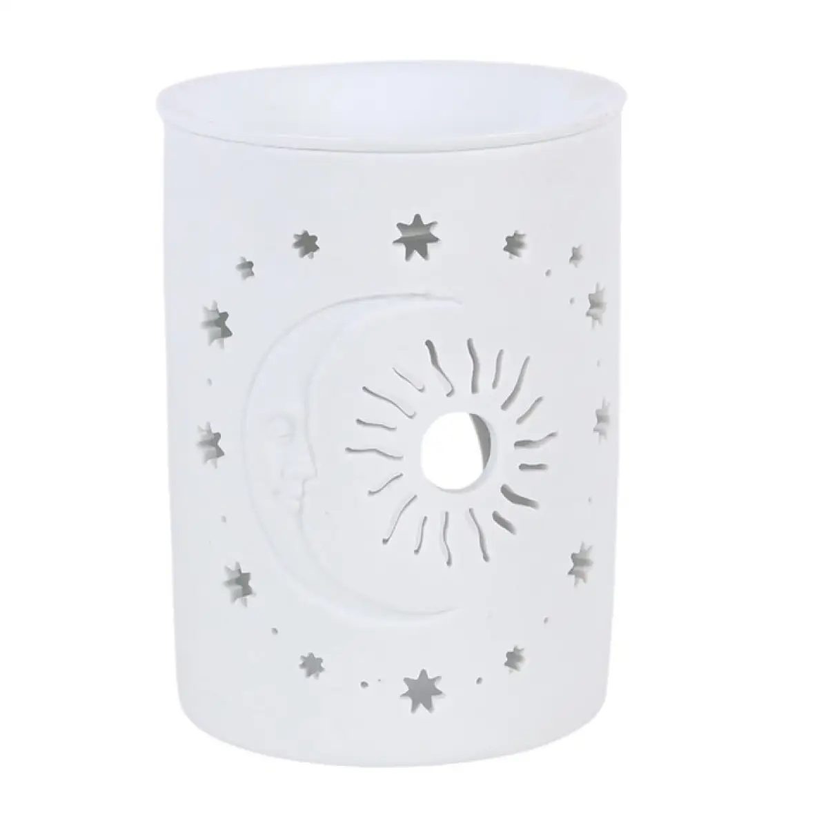 N/A White Sun and Moon Cut Out Oil Burner and Wax Warmer -