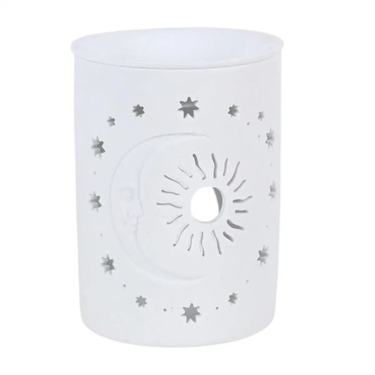 N/A White Sun and Moon Cut Out Oil Burner and Wax Warmer -