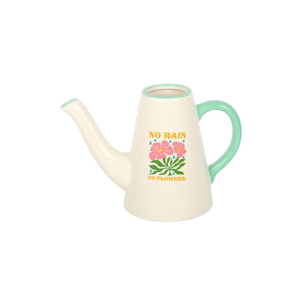 Charming Ceramic Watering Can Vase: No Rain, No Flowers