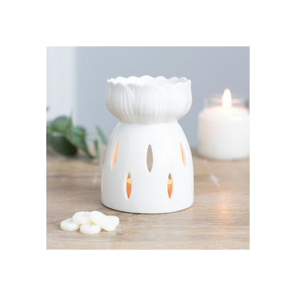 N/A White Gloss Lotus Flower Oil Burner -
