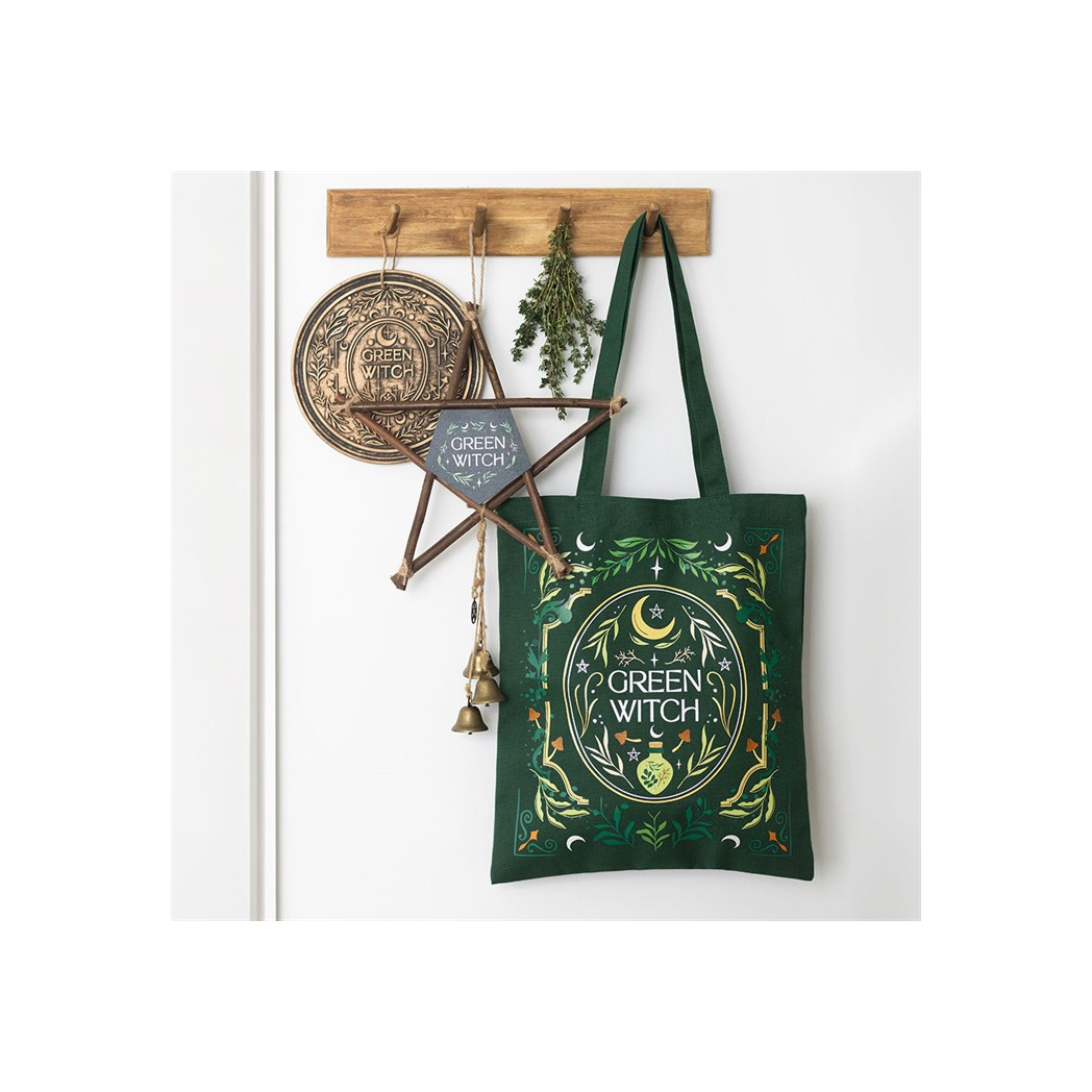 Green Witch Terracotta Plaque – Bronze-Effect Hanging Decor