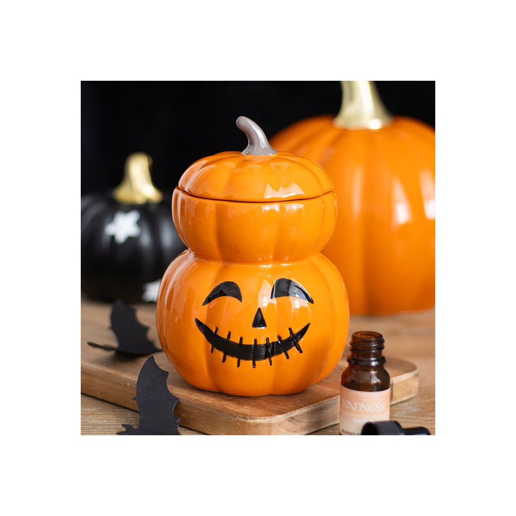 Something Different Stacked Pumpkin Oil Burner And Wax Warmer Halloween Fragrance Decor With Candlelit Glow