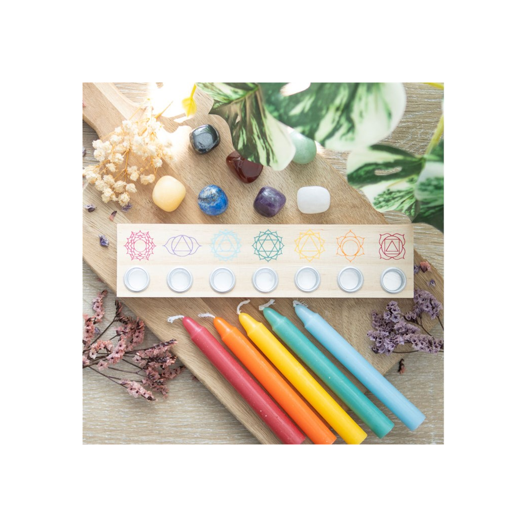 N/A Seven Chakras Wooden Energy Candle Holder -