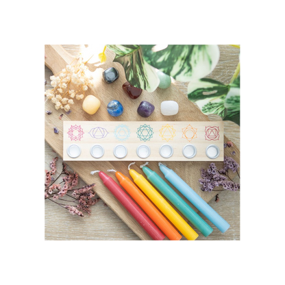 N/A Seven Chakras Wooden Energy Candle Holder -