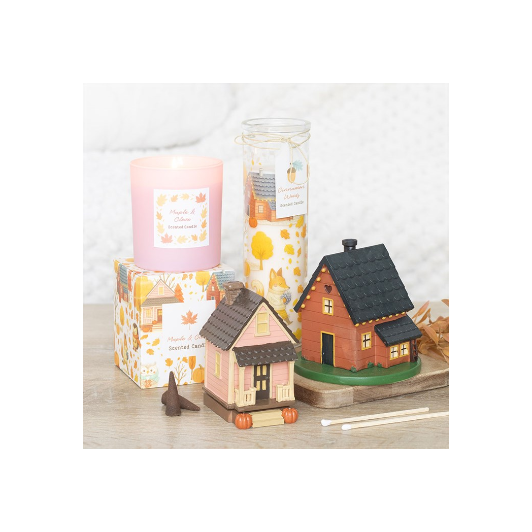 N/A Pink House Incense Cone Burner with Pumpkins -