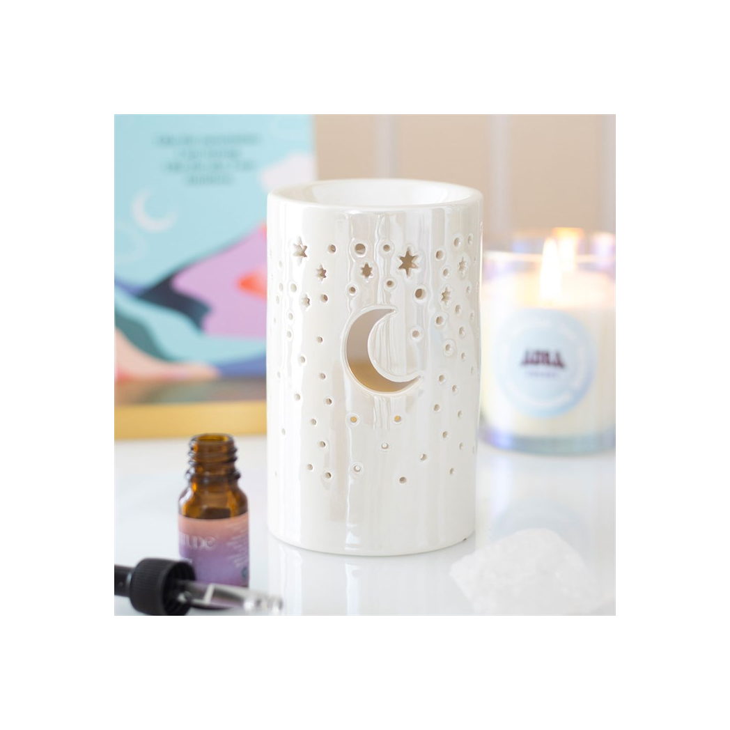 N/A Iridescent White Moon Pillar Oil Burner -