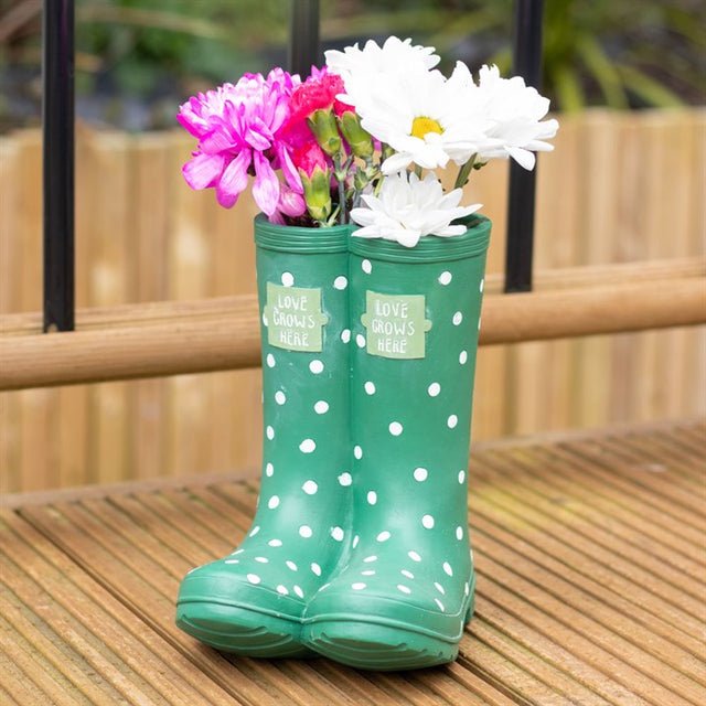 Charming Dark Green Welly Boot Planter for a Whimsical Touch