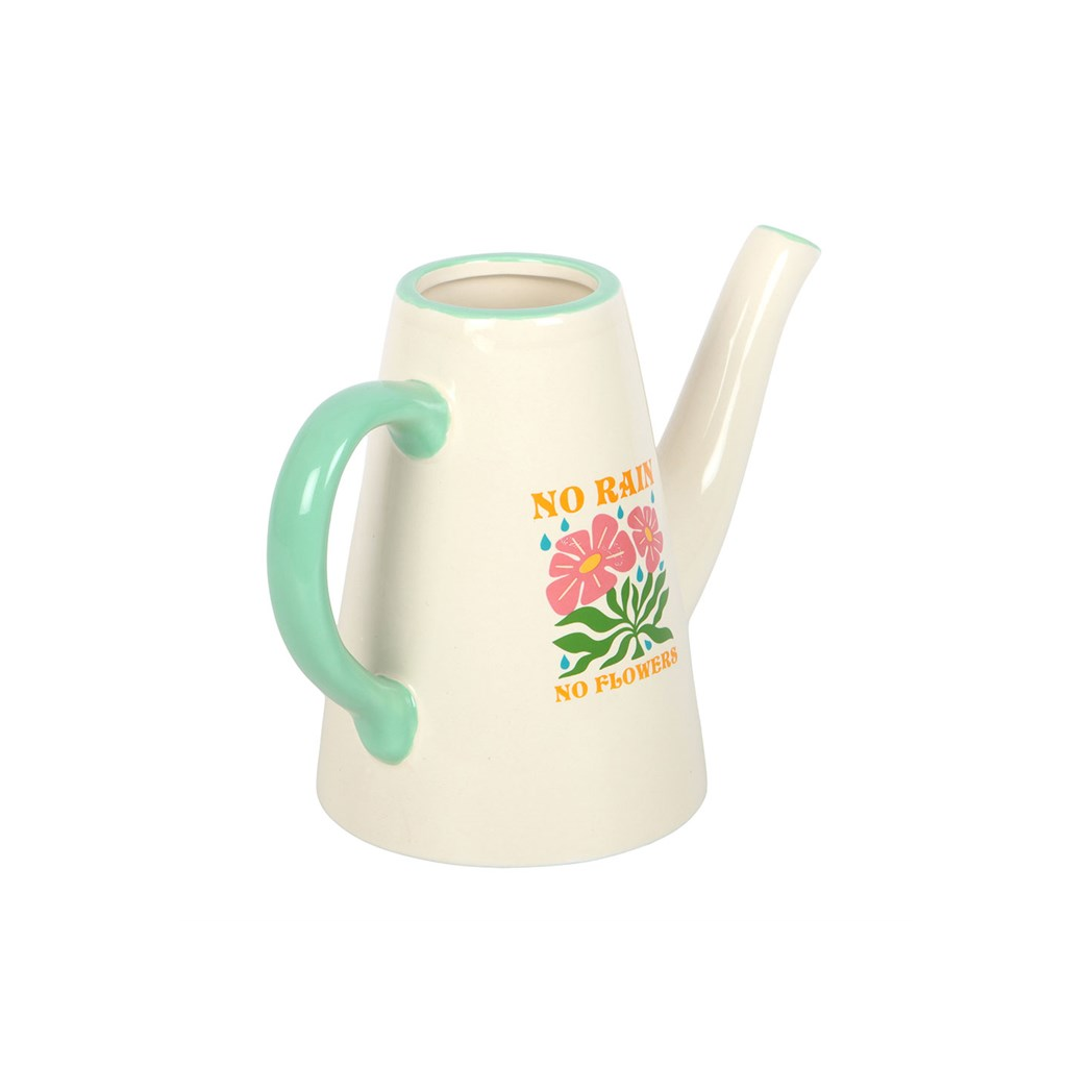 Charming Ceramic Watering Can Vase: No Rain, No Flowers
