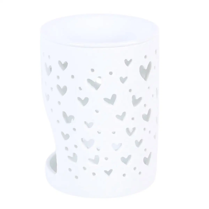 N/A White Heart Cut Out Oil Burner and Wax Warmer -