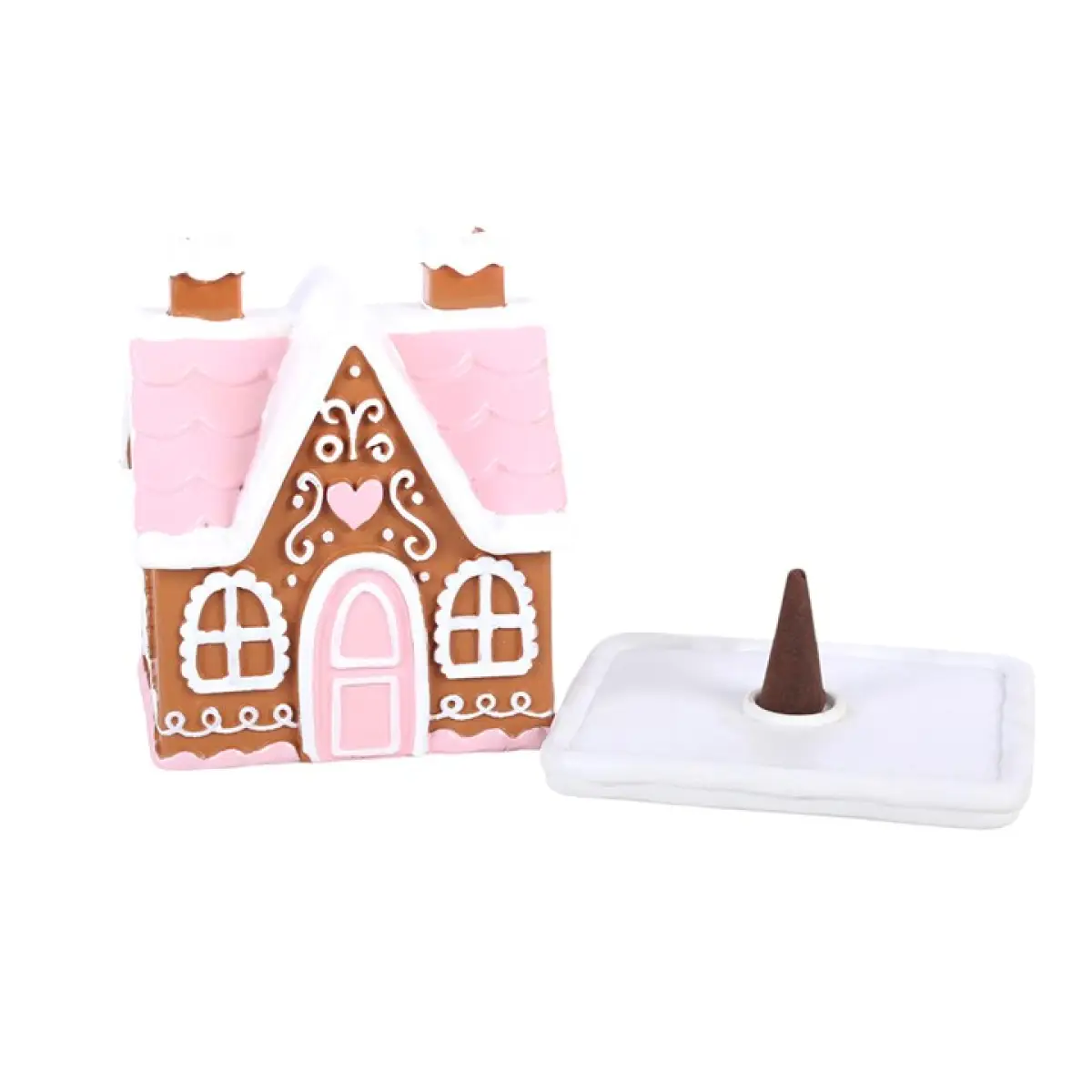 N/A Pink Gingerbread House Incense Cone Burner -