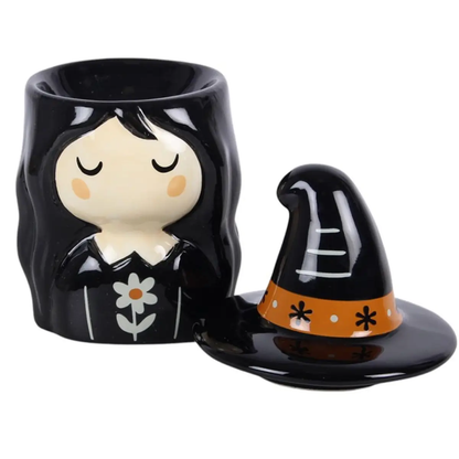 Something Different Frightful Folk Witch Oil Burner - Rustic Seasonal Ceramic Warmer With Charming Witch Hat Design