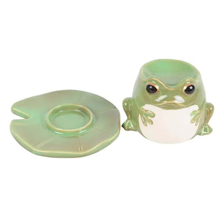 N/A Frog Shaped Oil Burner and Lily Pad Plate -