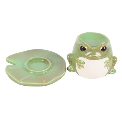 N/A Frog Shaped Oil Burner and Lily Pad Plate -