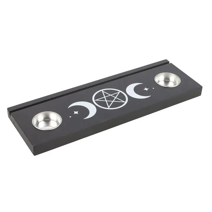 N/A Black Triple Moon Tarot Card Stand Tealight Holder -