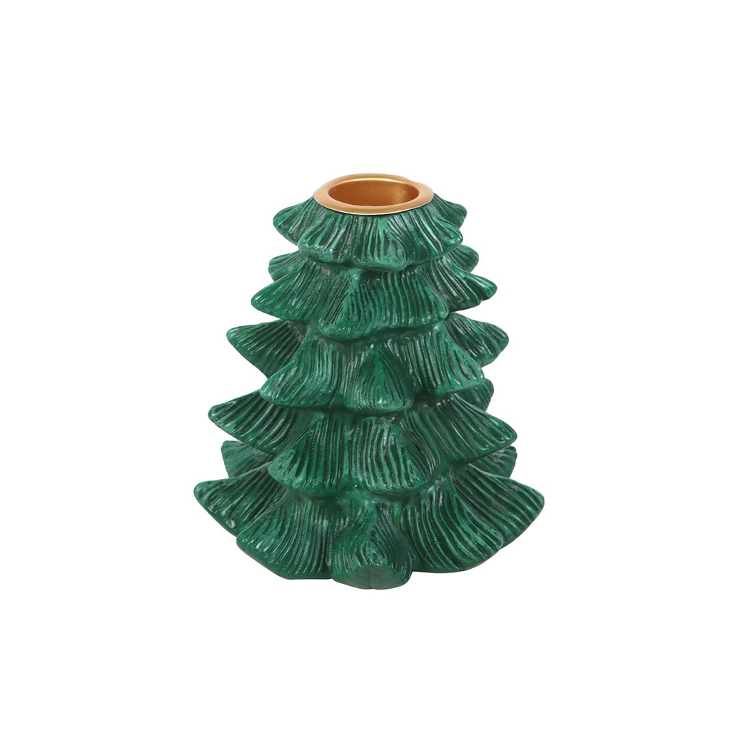 N/A Green Fir Tree Candle Holder with Taper Candle -