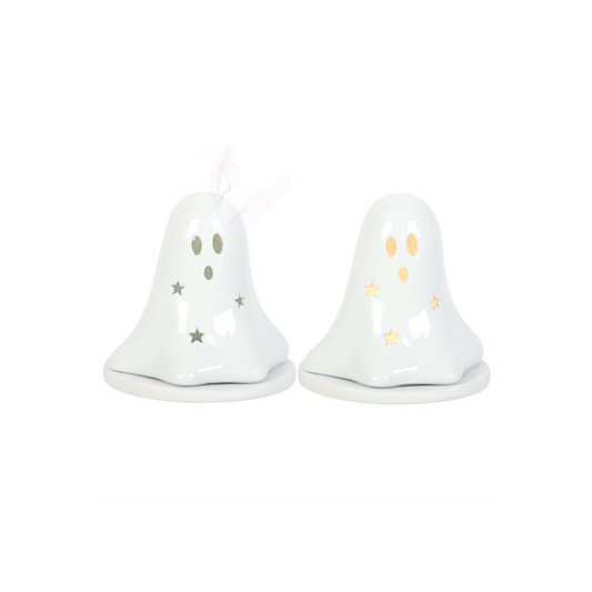 N/A Ceramic Ghost Tealight and Incense Cone Holder -