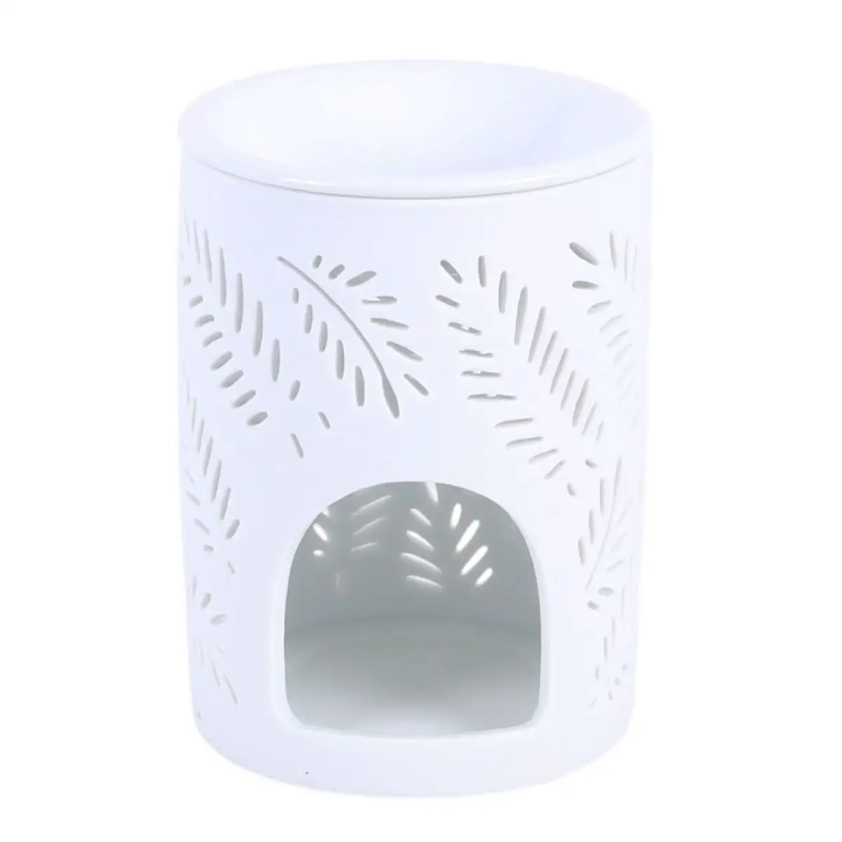 N/A White Leafy Fern Cut Out Oil Burner and Wax Warmer -