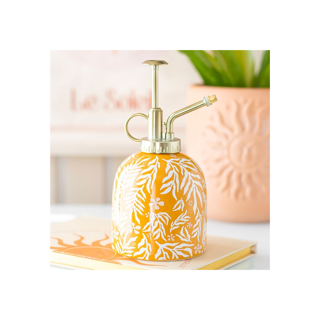 Ceramic Plant Mister with Sunny Yellow Leaf Print