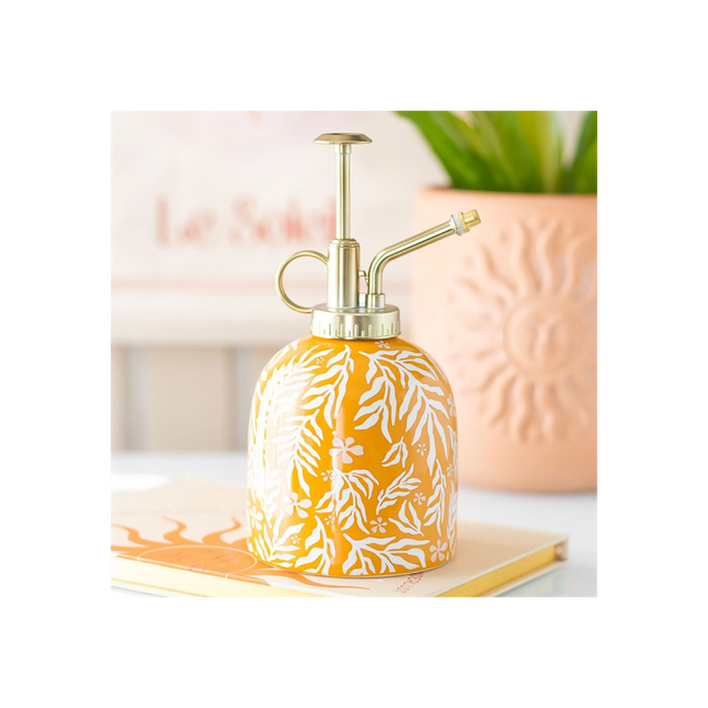 Ceramic Plant Mister with Sunny Yellow Leaf Print