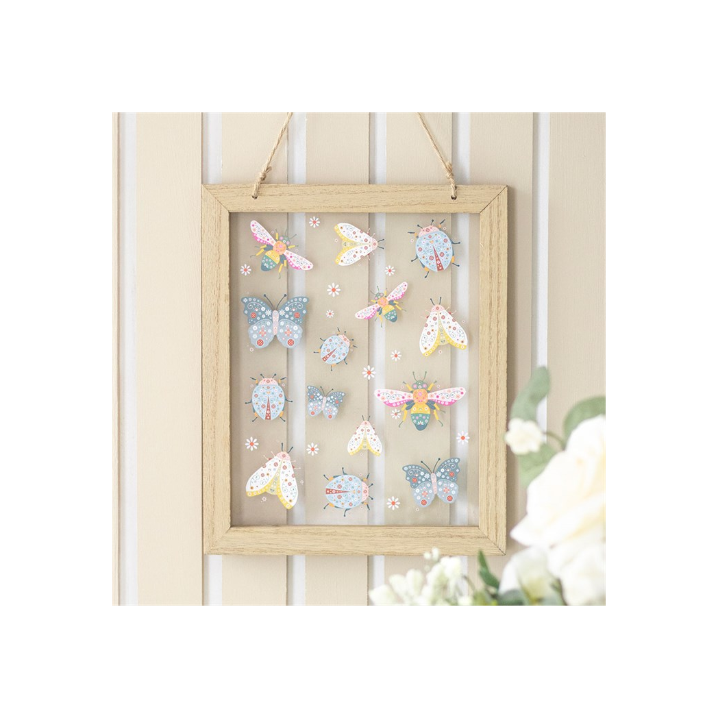 Floral Bug Print Glass Wall Hanging for Nature-Inspired Decor