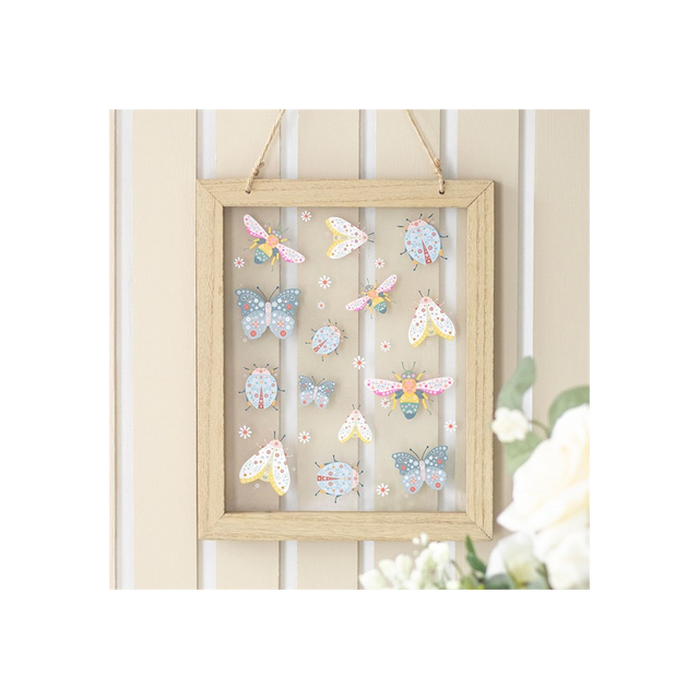 Floral Bug Print Glass Wall Hanging for Nature-Inspired Decor