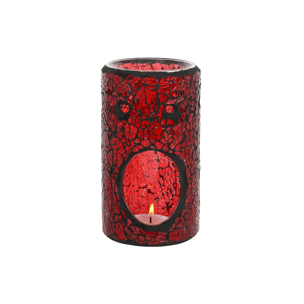 N/A Red Pillar Crackle Glass Oil Burner and Wax Warmer -