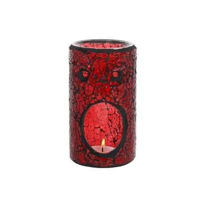 N/A Red Pillar Crackle Glass Oil Burner and Wax Warmer -