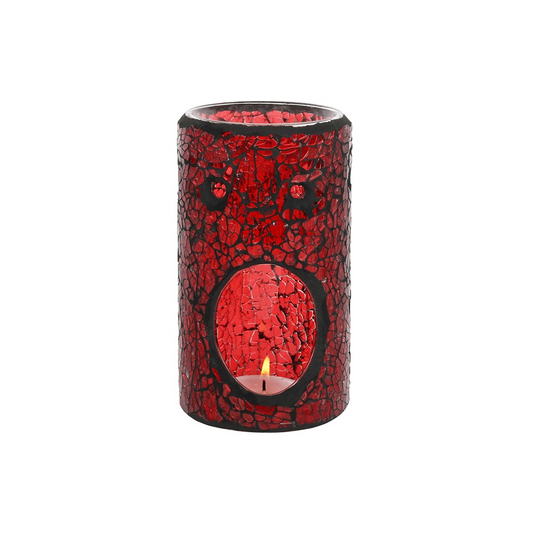 N/A Red Pillar Crackle Glass Oil Burner and Wax Warmer -