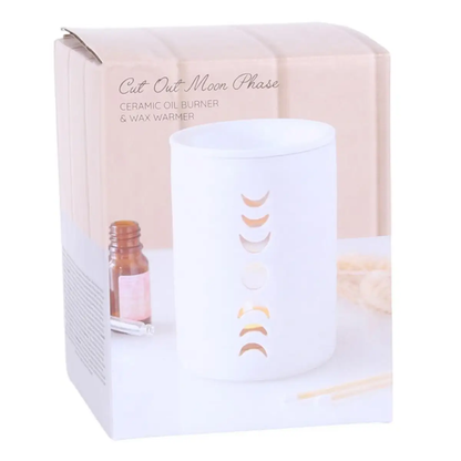 N/A White Moon Phase Cut Out Oil Burner and Wax Warmer -