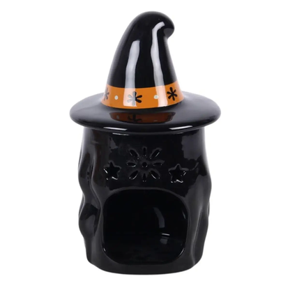 Something Different Frightful Folk Witch Oil Burner - Rustic Seasonal Ceramic Warmer With Charming Witch Hat Design