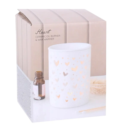 N/A White Heart Cut Out Oil Burner and Wax Warmer -