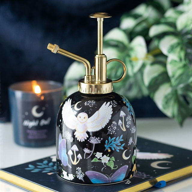 Enchanting Ceramic Plant Mister: Night Flight Owl Print