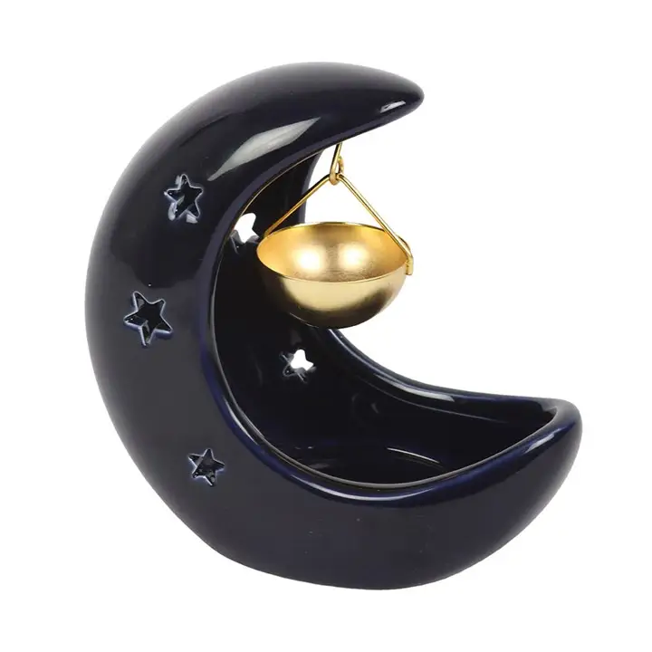 N/A Blue Crescent Moon Hanging Oil Burner -