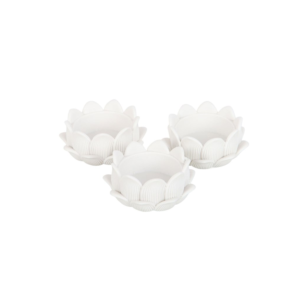 N/A Set of 3 White Lotus Flower Tealight Holders -