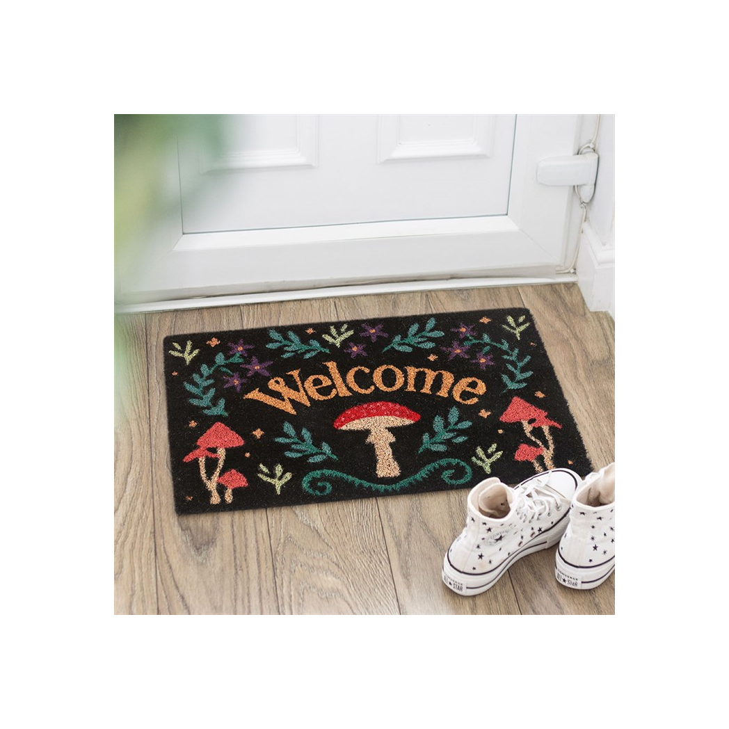Enchant Your Home with the Black Mushroom Welcome Doormat