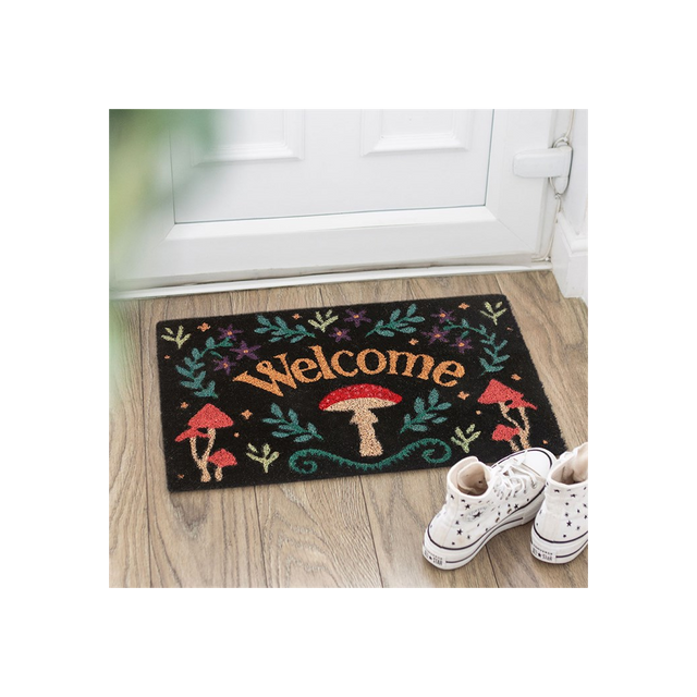 Enchant Your Home with the Black Mushroom Welcome Doormat