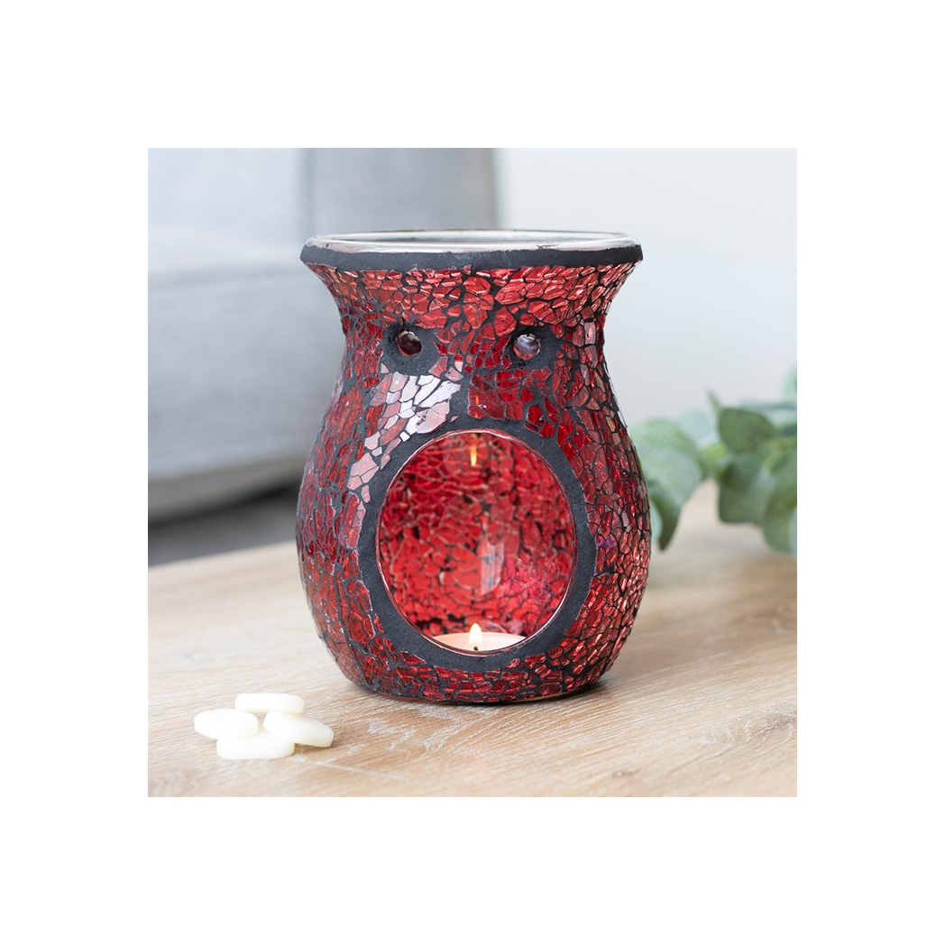 N/A Large Red Crackle Glass Oil Burner and Wax Warmer -