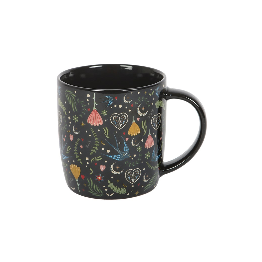 Black Midnight Bloom Print Mug