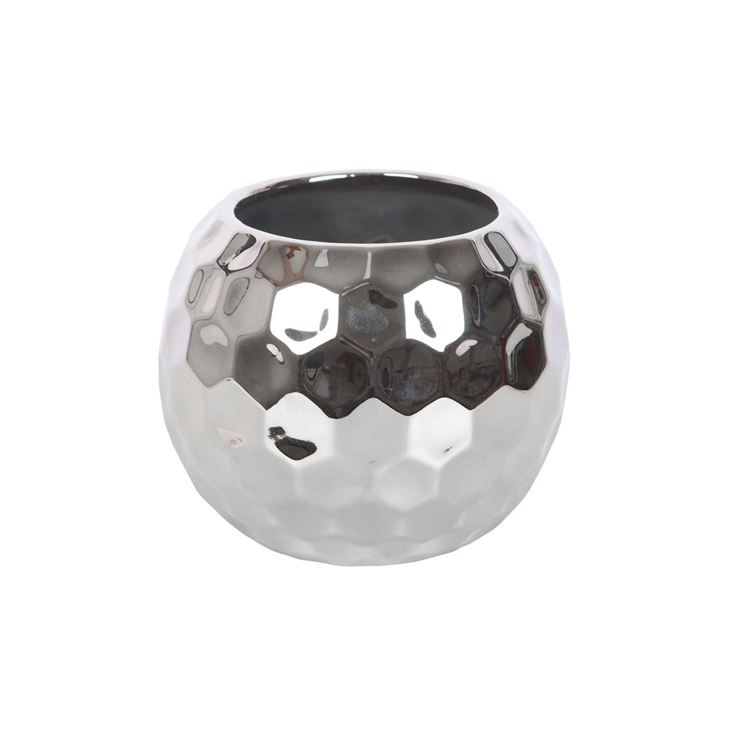 Silver Disco Ball Vase – Retro-Inspired Ceramic Flower Vase