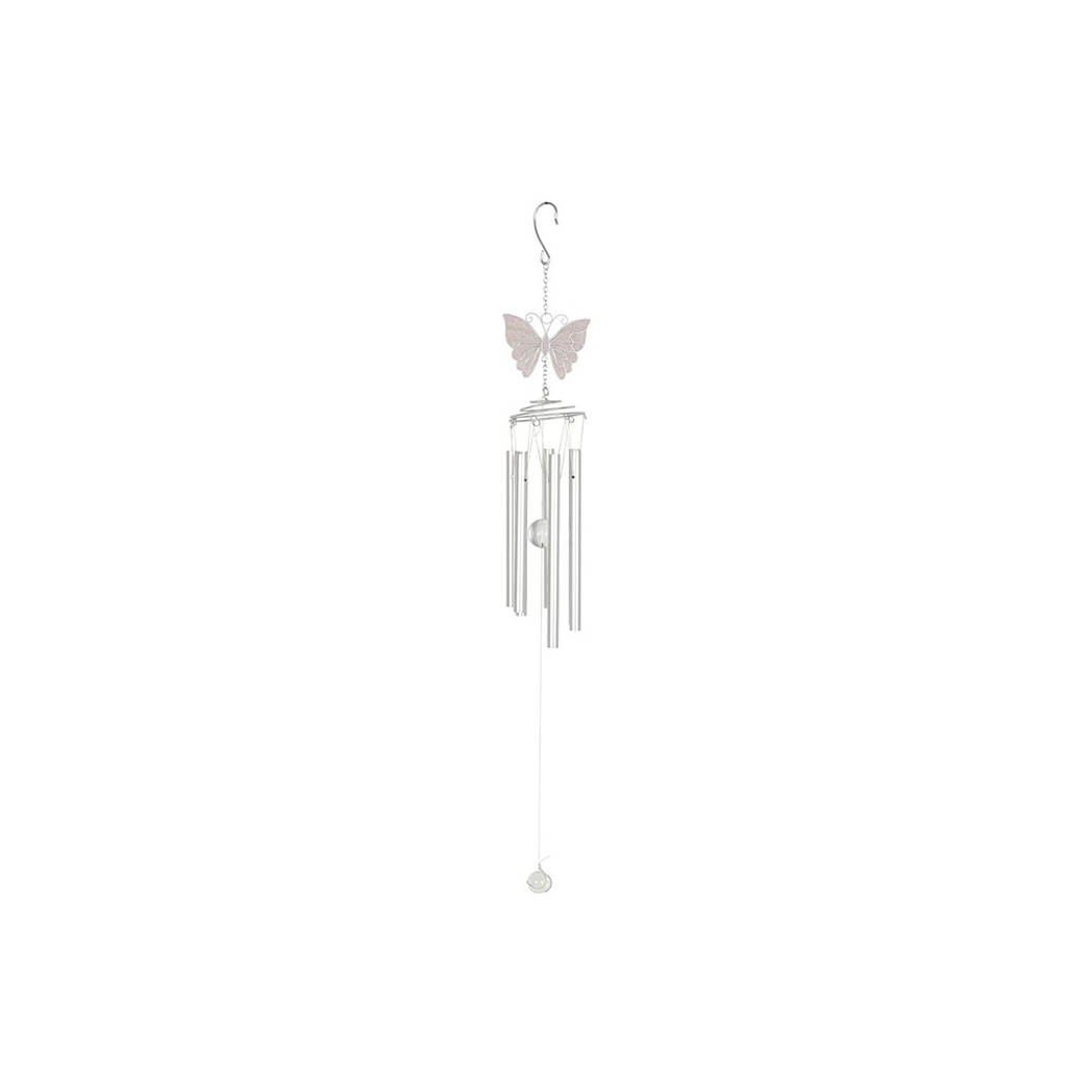 White Butterfly Wind Chime with Hanging Crystal