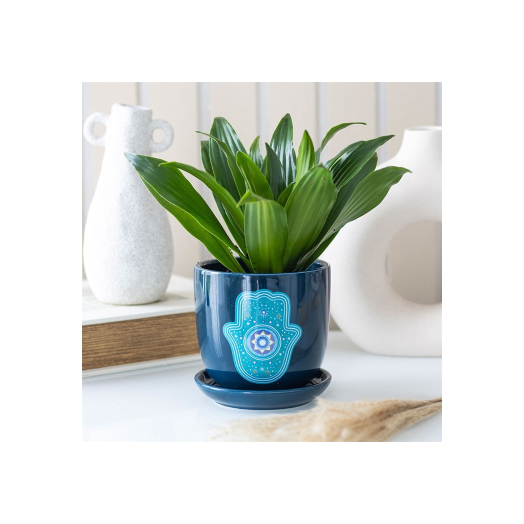 Elevate Your Space with the Hamsa Ceramic Plant Pot - Spiritual Indoor Greenery