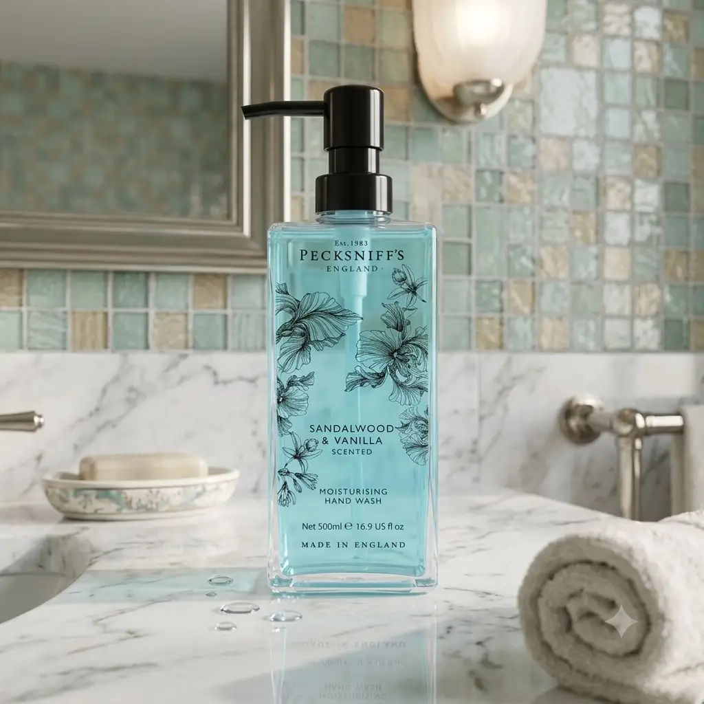 Pecksniff's Pecksniffs Sandalwood & Vanilla Hand Wash 500ml - Luxurious Glass Bottle - Liquid Hand Soap Hand Wash