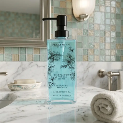 Pecksniff's Pecksniffs Sandalwood & Vanilla Hand Wash 500ml - Luxurious Glass Bottle - Liquid Hand Soap Hand Wash