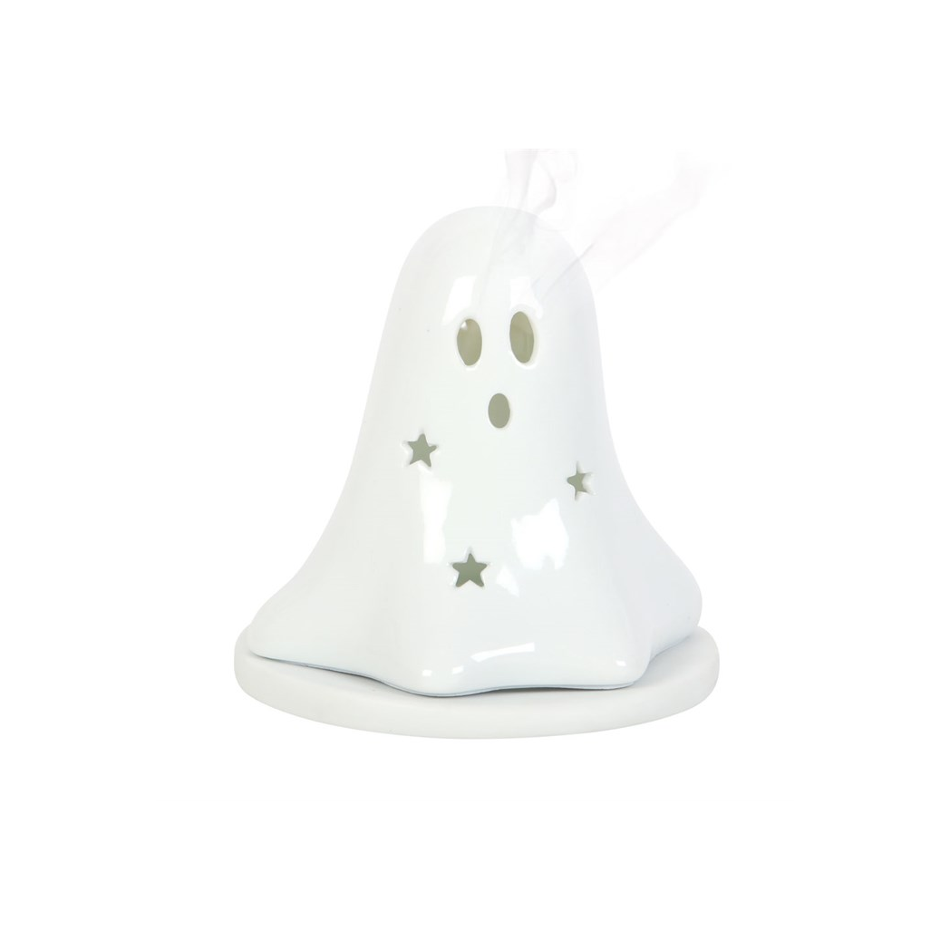 N/A Ceramic Ghost Tealight and Incense Cone Holder -