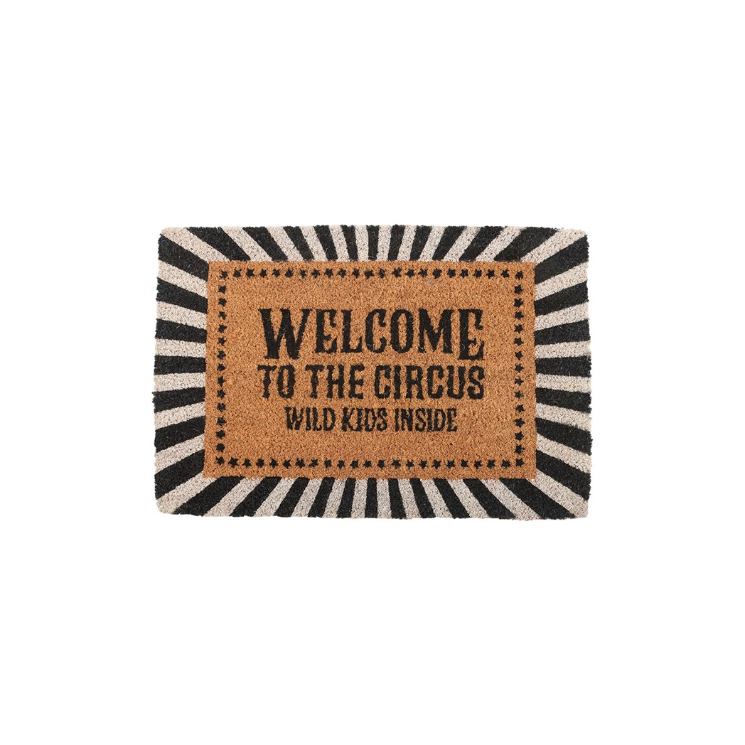 Welcome to the Circus Doormat – Black & White Stripes