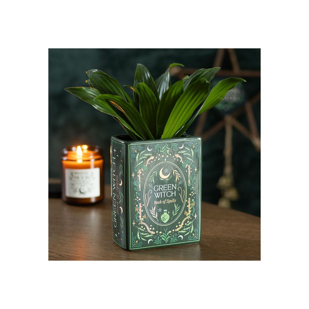 Enchant Your Space with the Green Witch Book Shaped Vase