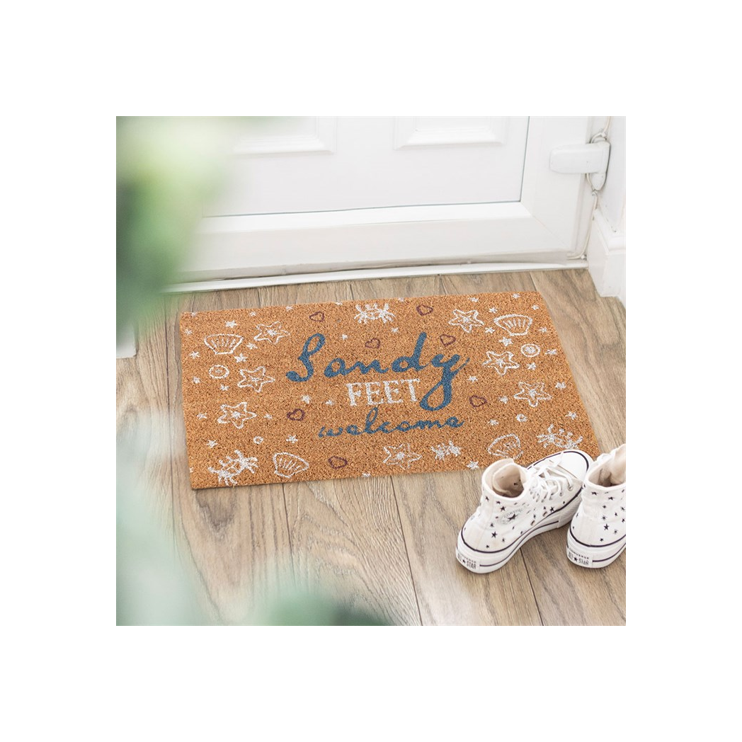 Coastal Welcome Doormat - Sandy Feet Welcome for a Beachy Home