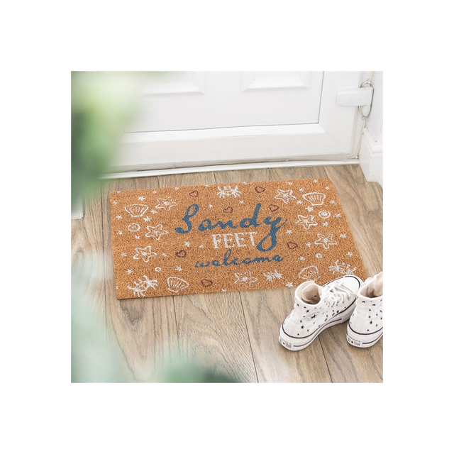 Coastal Welcome Doormat - Sandy Feet Welcome for a Beachy Home
