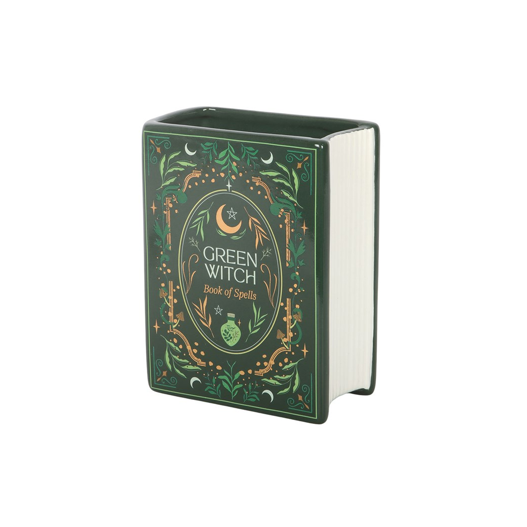 Enchant Your Space with the Green Witch Book Shaped Vase